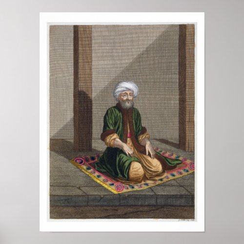 Turkish Man praying 18th century engraving Poster