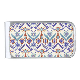 Turkish Mosaic: Colorful Seamless Pattern Silver Finish Money Clip