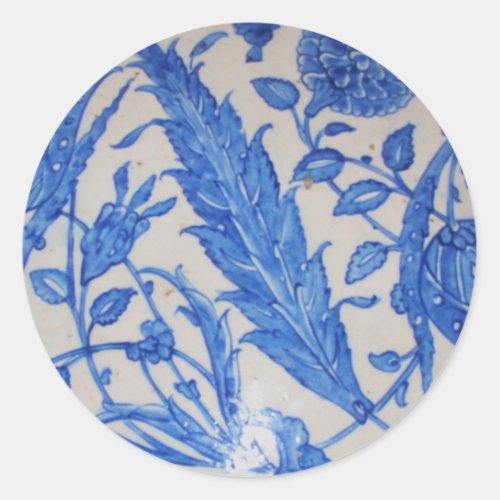 Turkish Ottoman Blue and White ceramic tile Classic Round Sticker