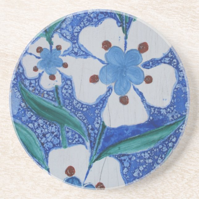 Turkish Ottoman Blue and White ceramic tile Drink Coaster (Front)
