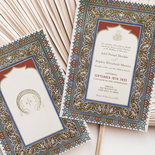 Turkish Ottoman Sage Green Islamic Wedding Invitation