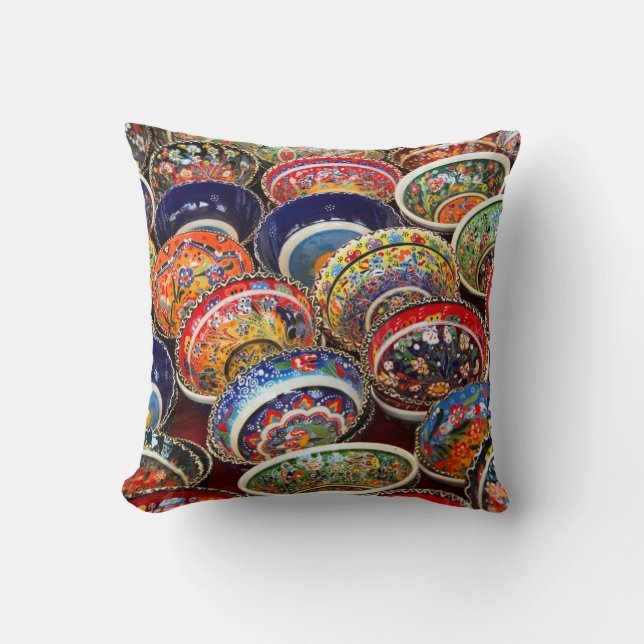 Turkish Pottery and Ceramic Bowls Throw Pillow (Front)