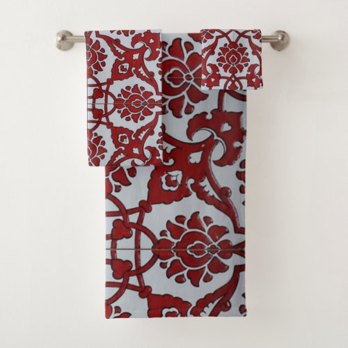 Turkish Red Ceramic Floral Bath Towel Set