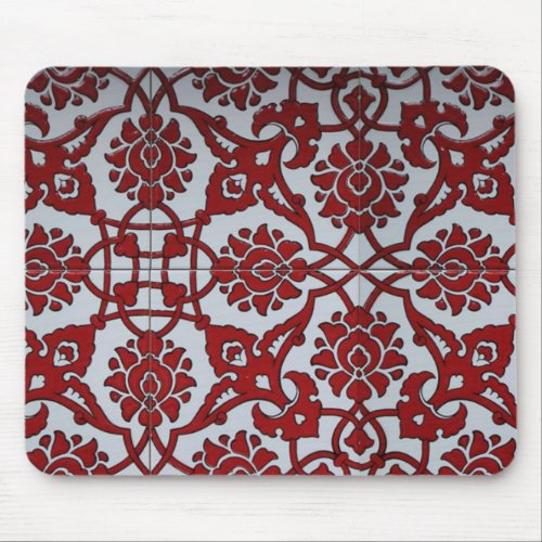 Turkish Red Ceramic Floral Mouse Pad
