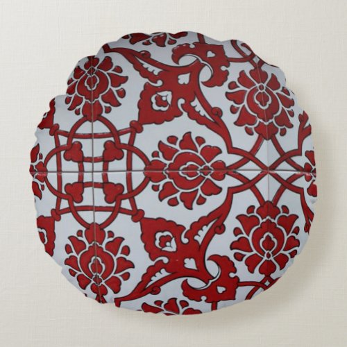 Turkish Red Ceramic Floral Round Pillow