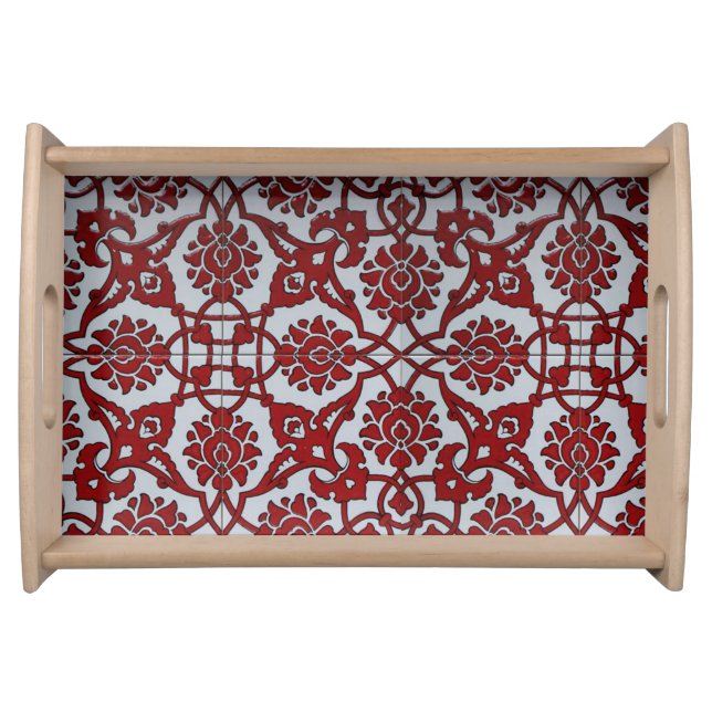 Turkish Red  Ceramic Floral Serving Tray (Front)