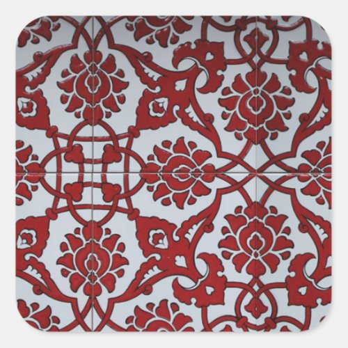 Turkish Red Ceramic Floral Square Sticker