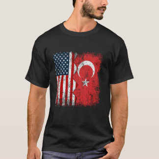 Turkish Roots Half American Flag America Turkey Fl T-Shirt