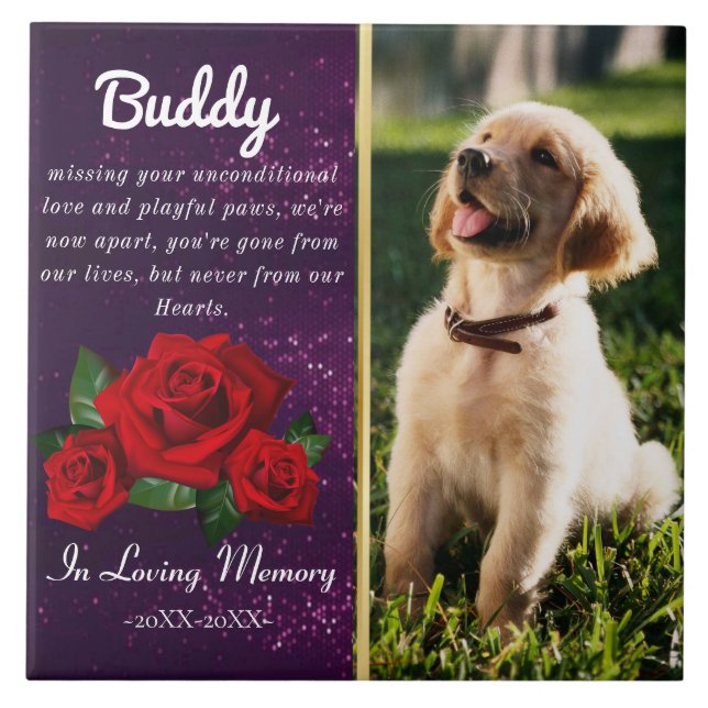 Turkish Rose Pet Loss Memorial Gift Ceramic Tile (Front)