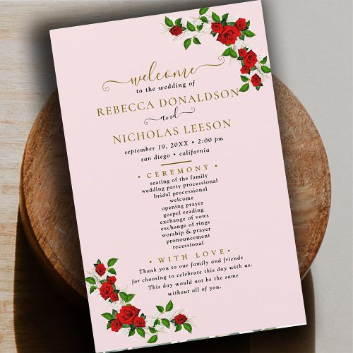 Turkish Roses Flowers Botanical Wedding Program
