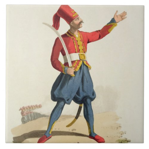 Turkish soldier from Costumes of the Various Nat Tile