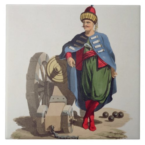 Turkish Soldier from Costumes of the Various Nat Tile
