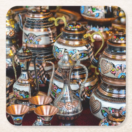 Turkish Teapots for Sale in Istanbul Turkey Square Paper Coaster