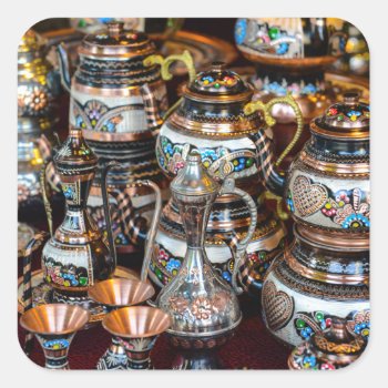 Turkish Teapots For Sale In Istanbul Turkey Square Sticker by bbourdages at Zazzle