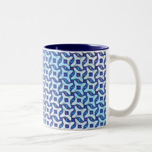 Turkish Tile Blue Spiral Micro Pattern Two_Tone Coffee Mug