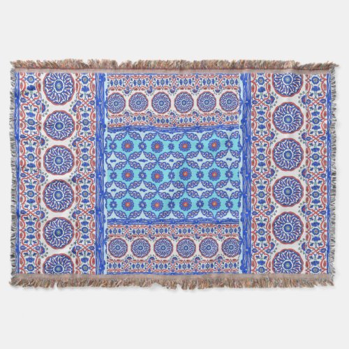 Turkish Tile Pattern Ottoman Iznik designs Throw Blanket
