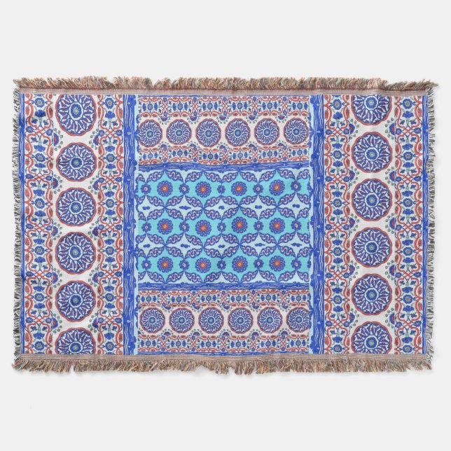 Turkish Tile Pattern Ottoman Iznik designs Throw Blanket (Front)
