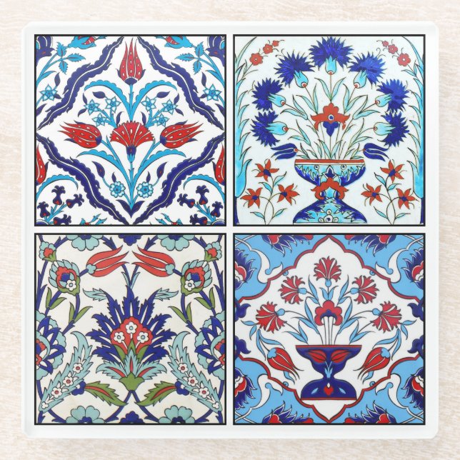 Turkish tiles collection glass coaster (Front)