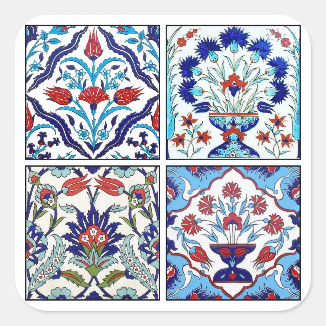 Turkish Rug Sticker Turkish tiles collection square sticker | Zazzle
