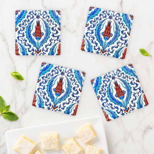 turkish tiles with tulips coaster set