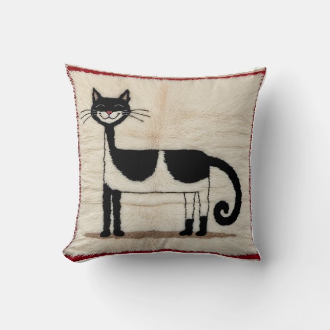 Turkish Treasures: Cat Black White Kilim Pillows (Front)