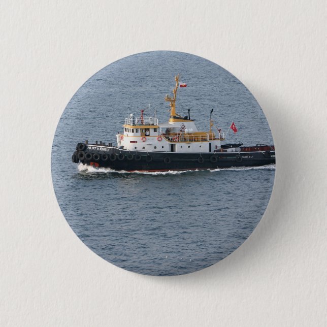 Turkish tugboat in Istanbul Pinback Button (Front)