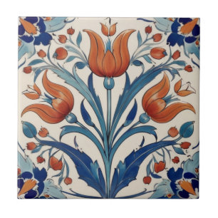 Turkish Tulips Floral Orange Green Iznik Flowers Ceramic Tile