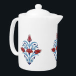 Turkish tulips teapot<br><div class="desc">Iznik tiles from Turkey. Traditional design with bouquet of tulips in white,  blue and red</div>