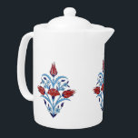 Turkish tulips teapot<br><div class="desc">Iznik tiles from Turkey. Traditional design with bouquet of tulips in white, blue and red</div>