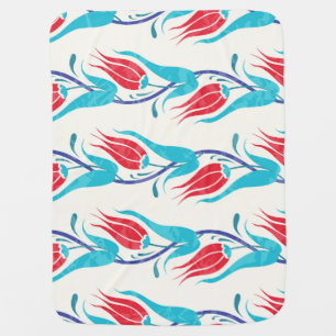 Turkish Tulips: Traditional Seamless Motif. Baby Blanket
