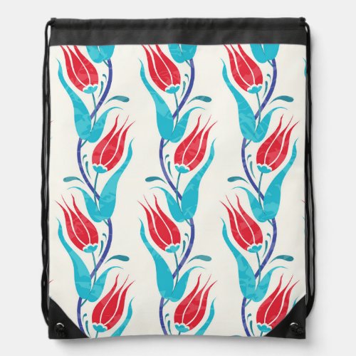 Turkish Tulips Traditional Seamless Motif Drawstring Bag