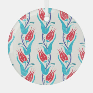 Turkish Tulips: Traditional Seamless Motif. Glass Ornament