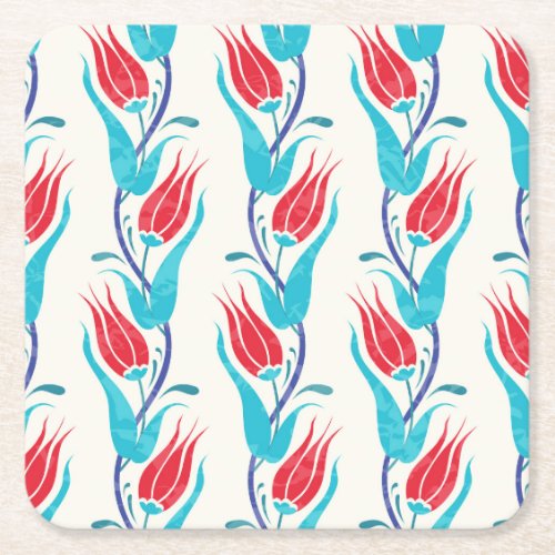 Turkish Tulips Traditional Seamless Motif Square Paper Coaster