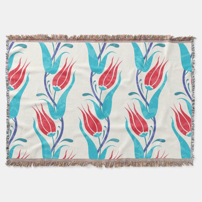 Turkish Tulips: Traditional Seamless Motif. Throw Blanket (Front)