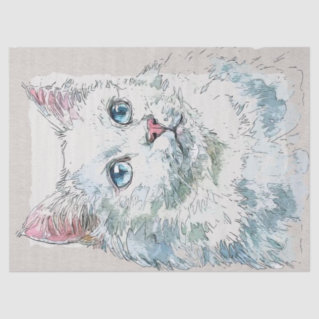Turkish Van Cat Breed Watercolor Sketch Tissue Paper (Front)