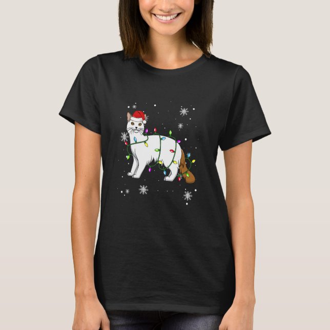 Turkish Van Cat Christmas Lights Christmas Cat San T-Shirt (Front)