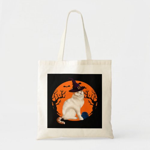 Turkish Van Cat Cute Witch Hat and Moon 119 Tote Bag