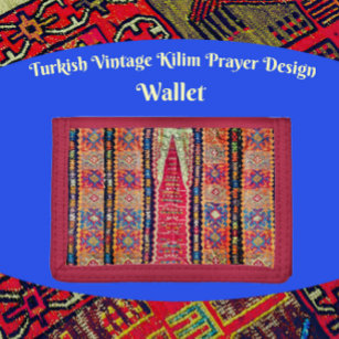 Turkish Vintage Kilim Prayer Rug Design Trifold Wallet