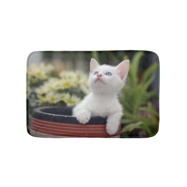 Turkish White Kitten Bath Mat (Front)