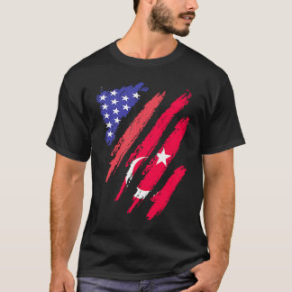 Turkiye American Patriot Grown Heart Flag Stripes T-Shirt