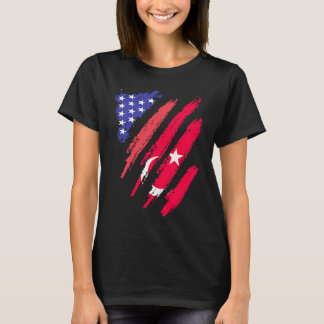Turkiye American Patriot Grown Heart Flag Stripes T-Shirt