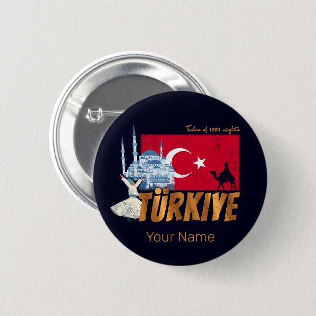 Türkiye Istanbul Vintage Flag Turkey Souvenir Button (Front & Back)