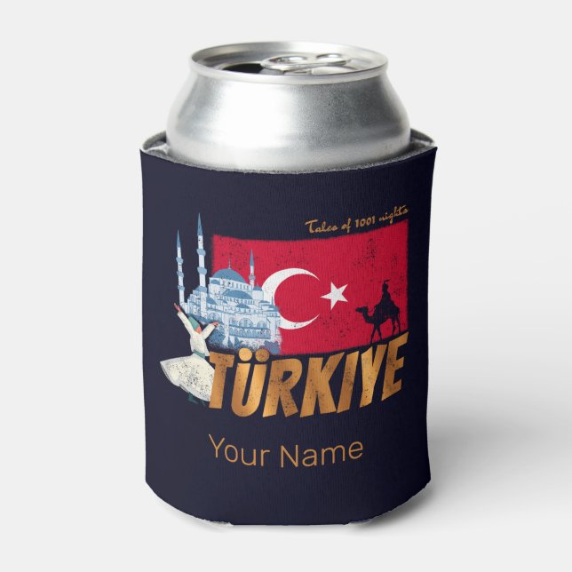 Türkiye Istanbul Vintage Flag Turkey Souvenir Can Cooler (Can Front)