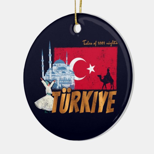 Trkiye Istanbul Vintage Flag Turkey Souvenir Ceramic Ornament