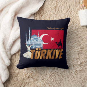 Türkiye Istanbul Vintage Flag Turkey Souvenir Throw Pillow