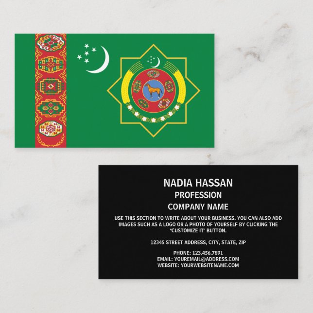 Turkmen Flag & Emblem, Flag of Turkmenistan Business Card (Front/Back)