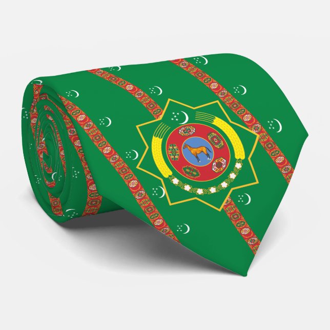 Turkmen Flag & Emblem, Flag of Turkmenistan Neck Tie (Rolled)
