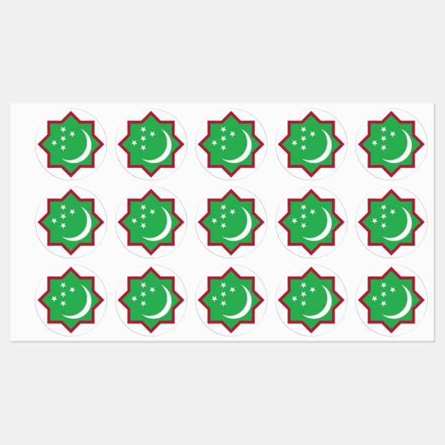 Turkmenistan country flag roundel round symbol arm labels (Sheet)