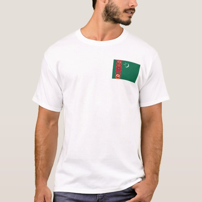 Turkmenistan Flag and Map T-Shirt (Front)
