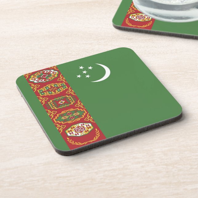 Turkmenistan flag beverage coaster (Left Side)